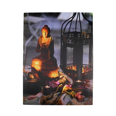 15" LED Flickering Candles with Hindu Buddha Wall Art