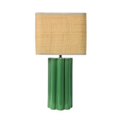 28.5" Stoneware Fluted Table Lamp with Raffia Shade