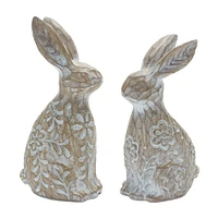 Floral Carved Rabbit Figurine Set