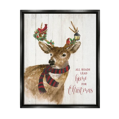 Stupell Industries All Roads Lead Home Christmas Deer Framed Floater Canvas Wall Art