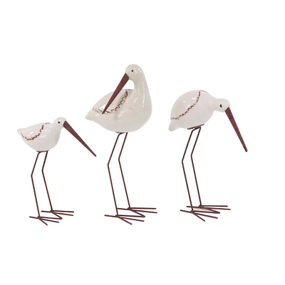 White Stoneware Coastal Birds Sculpture Set