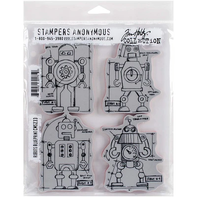 Stampers Anonymous Tim Holtz® Robots Blueprint Cling Stamps