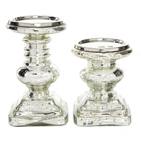 Silver Glass Traditional Candle Holder Set, 2ct.