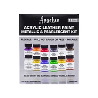 12 Packs: 12 ct. (144 total) Angelus® Metallic & Pearlescent Acrylic Leather Paint Kit