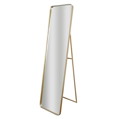 Gold Steel Freestanding Full Length Floor Mirror with Easel, 16" x 63"