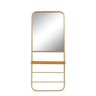 40" Gold Metal Wall Mirror with Shelf