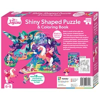 Hinkler Jr. Jigsaw Magical Unicorn Forest Shiny Shaped 100 Piece Puzzle & Coloring Book