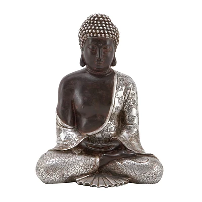 11" Silver Bohemian Polystone Buddha Sculpture