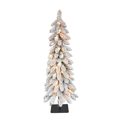 6 Pack: 4ft. Pre-Lit Flocked Alpine Artificial Christmas Tree, Clear Lights
