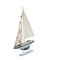 White Wood Coastal Sail Boat Sculpture Set
