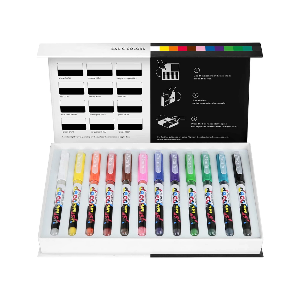 6 Packs: 12 ct. (72 total) Karin Pigment DécoBrush Basic Color Markers