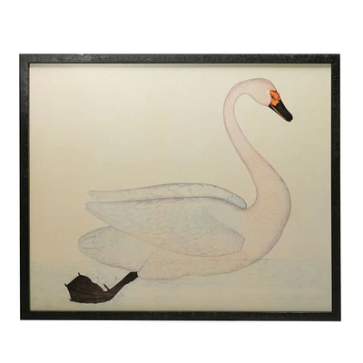 Vintage Reproduction Swan Print in White Wooden Frame