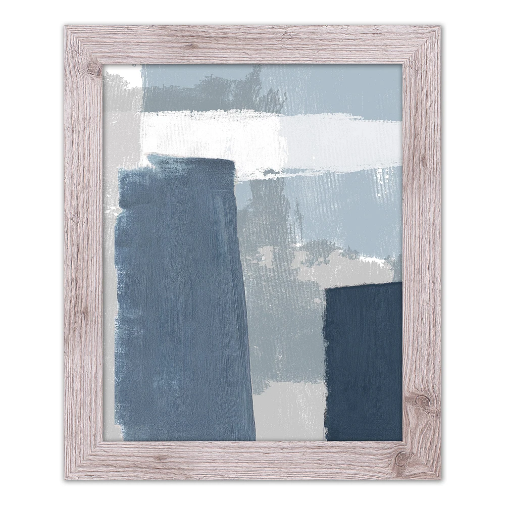 Painterly Blue Abstract Wall Print in Western White Frame