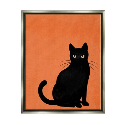 Stupell Industries Bold Black Cat Silhouette Framed Floater Canvas Wall Art