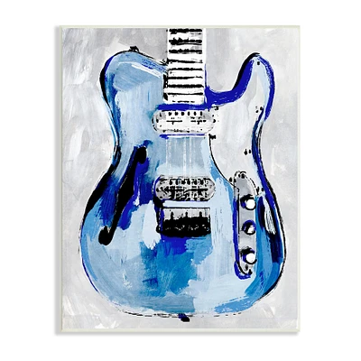 Stupell Industries Abstract Rockstar Guitar Modern Painting Blue Grey Wall Plaque