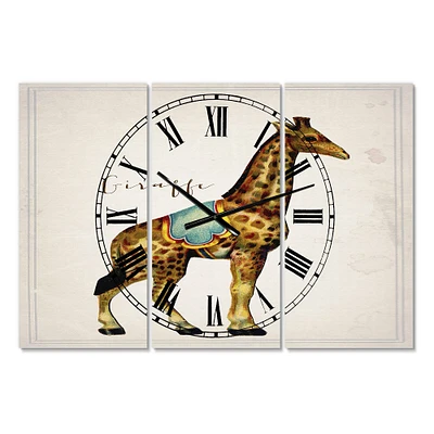 Designart 'Circus Animals Giraffe Large Cottage Multipanel Wall Clock