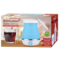 Brentwood Blue 0.85qt. Dual-Voltage Collapsible Travel Kettle