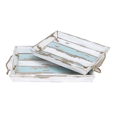 White Wood Coastal Tray Set