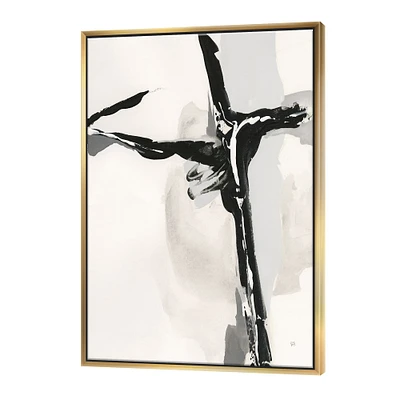 Designart - Abstract Neutral II - Mid-Century Modern Canvas in Gold Frame