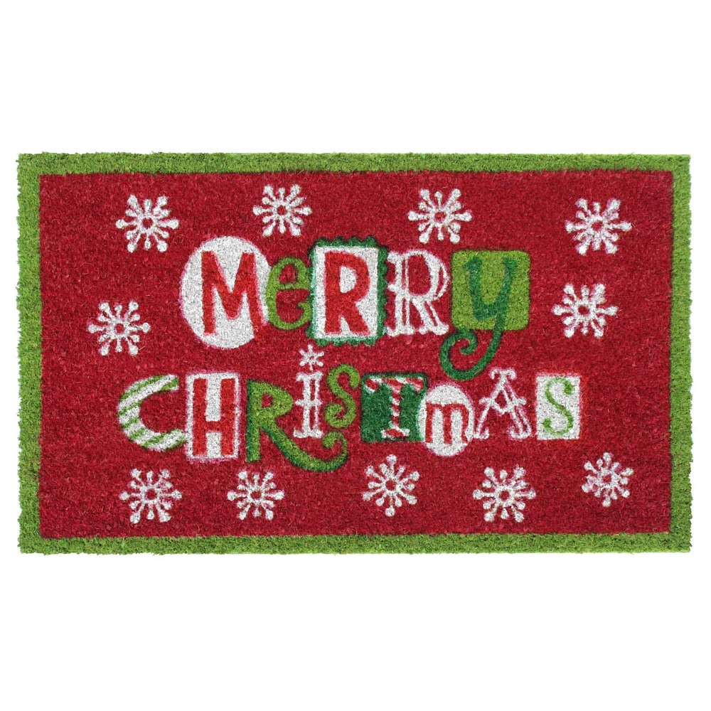 RugSmith Multi Machine Tufted Snowflakes Merry Christmas Doormat