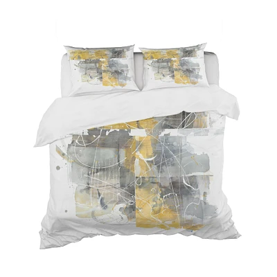 Designart 'Moving In and Out of Traffic II Yellow Grey' Geometric Bedding Set