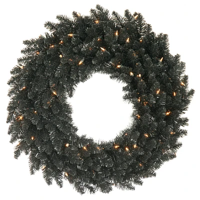24'' Clear Mini Lights Black Artificial Fir Christmas Wreath