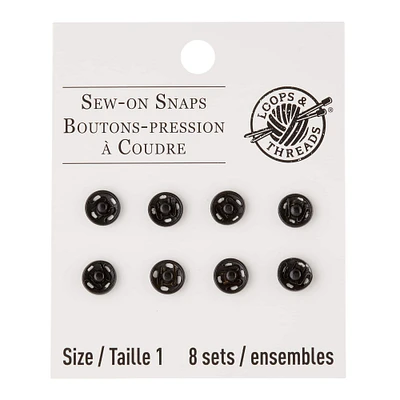 12 Packs: 8 ct. (96 total) Black Sew-On Snaps by Loops & Threads™