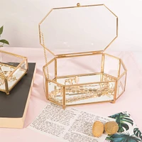 Home Details Large Gold Vintage Mirrored Bottom Octagonal Glass Keepsake Box