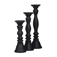 Black Wood Turned Style Pillar Candle Holder Set