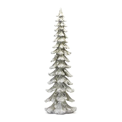 35" Snowy Silver Sculpted Holiday Tree Décor Accent