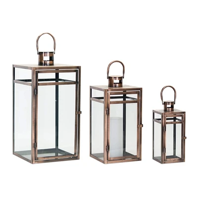 Metal & Glass Lantern Set, 11.75", 16" & 20.5"