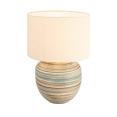 20" Multicolor Stoneware Table Lamp with Stripes and Linen Shade