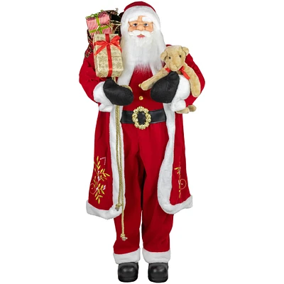 5ft. Traditional Santa Claus with Teddy Bear & Gift Bag Standing Christmas Figure