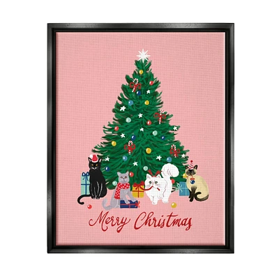 Stupell Industries Merry Christmas Holiday Cats Framed Floater Canvas Wall Art