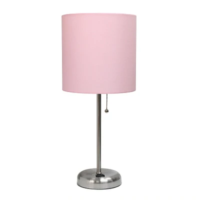 LimeLights 19.5" Stick Lamp with Charging Outlet and Fabric Shade
