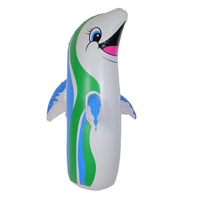 Swim Central 3ft. White & Blue Inflatable Dancing Dolphin Poolside Bop Bag