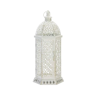 20" White Cutwork Hexagon Lantern