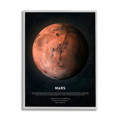 Stupell Industries Mars Red Planet Infographic Astrological Facts Outer Space in Frame Wall Art