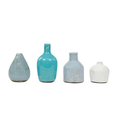 Blue & Ivory White Terra Cotta Vase Set