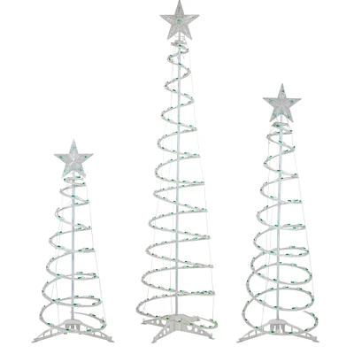 Green Lighted Spiral Christmas Trees Set