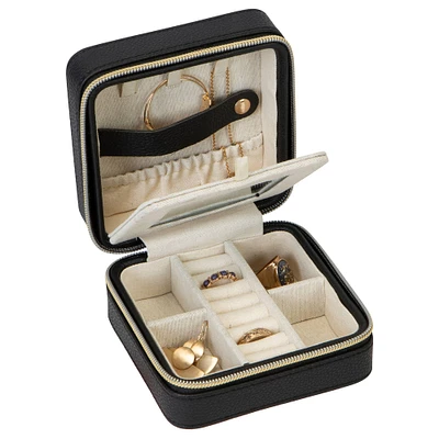 Ruby + Cash Black Mini Faux Leather Zippered Travel Jewelry Organizer Box