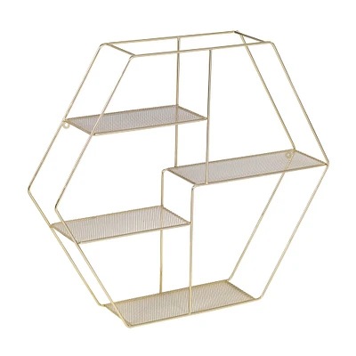 6 Pack: Honey Can Do 21" Gold Hexagonal Decorative 4-Tier Metal Wall Shelf