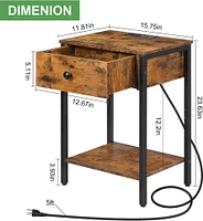 NEX™ Rustic Brown Nightstand End Table with USB Ports & Power Outlets