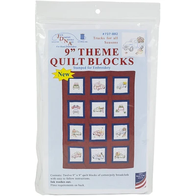 Jack Dempsey Trucks for all Seasons Themed Stamped White Quilt Blocks