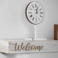 Whitewashed "Welcome" Text Engraving Floating Wall Shelf