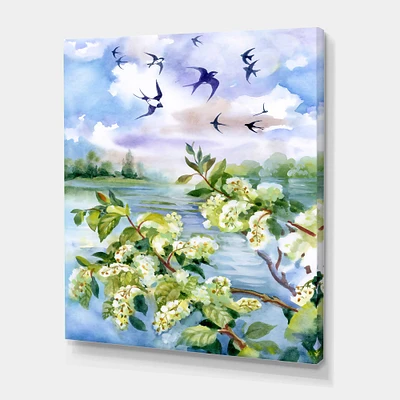 Designart - Flowers of The Cherry Blossoms On A Spring Day - Traditional Canvas Wall Art Print