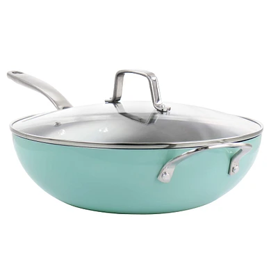Martha Stewart 12" Turquoise Aluminum Nonstick Essential Pan With Lid
