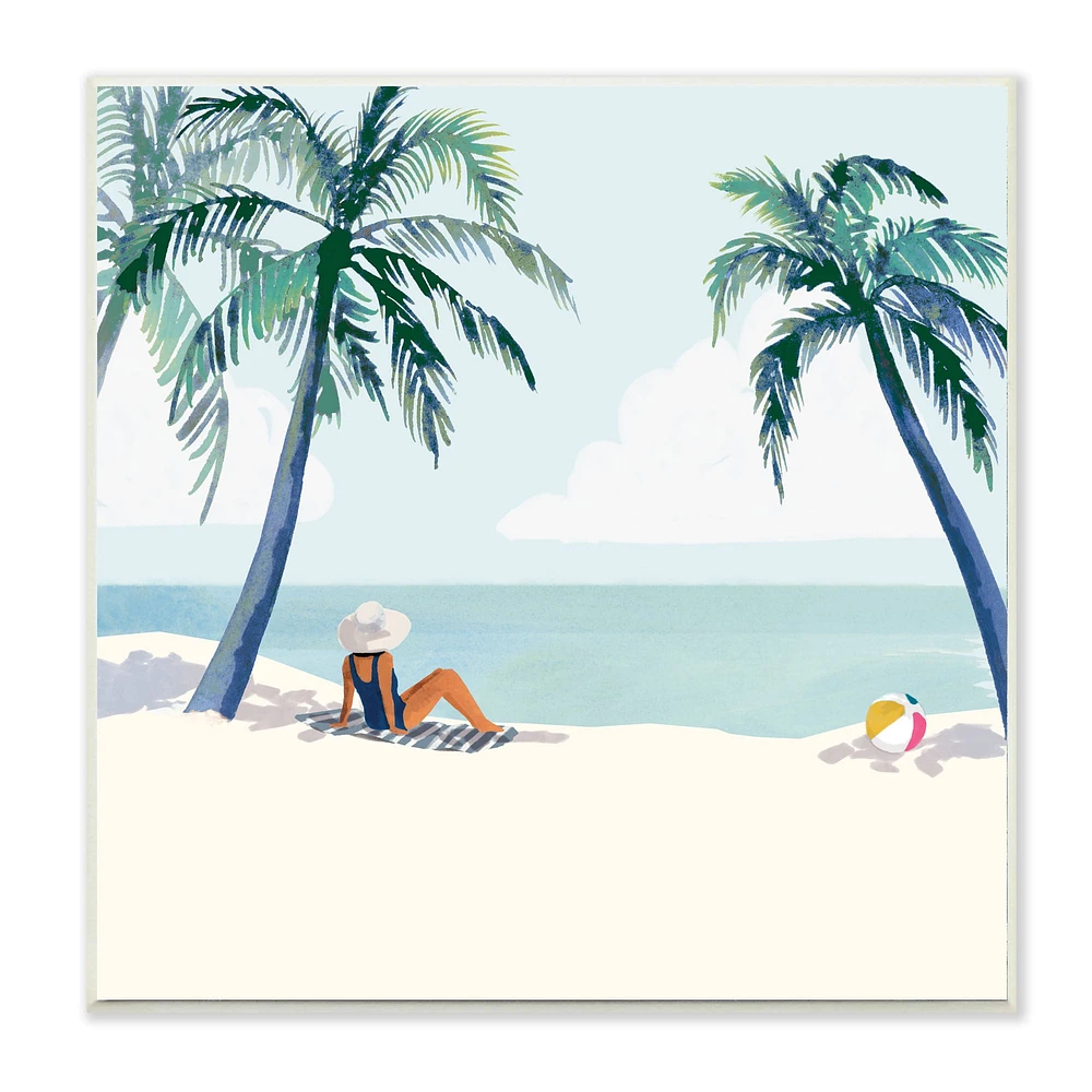 Stupell Industries Woman Lounging under Palm Tree Coastal Landscape,12" x 12"