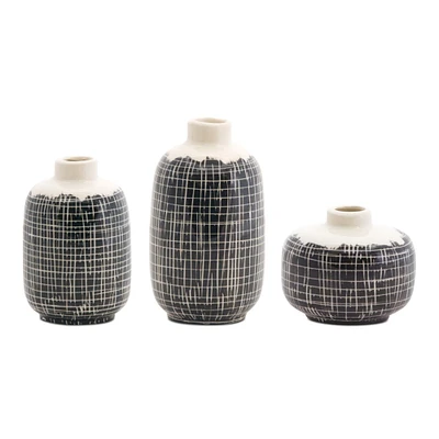 Black & White Vase Set, 3.5", 5.25" & 6.25"