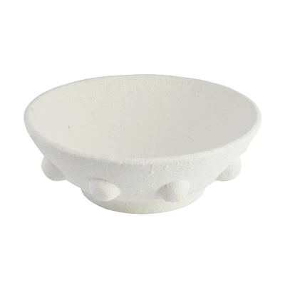 11" White Decorative Terra Cotta Bowl with Raised Dot Design